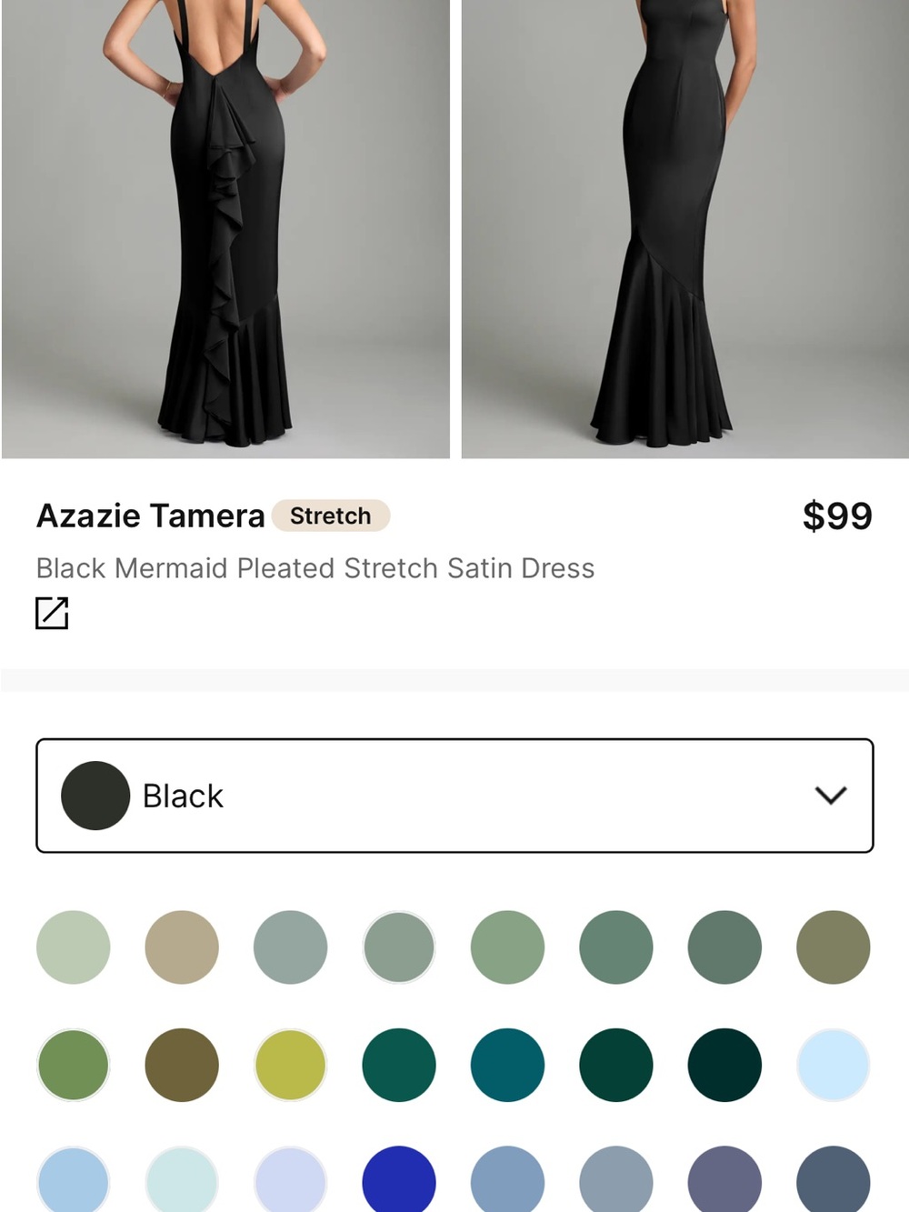 Azazie Black Mermaid Pleated Satin Skirt